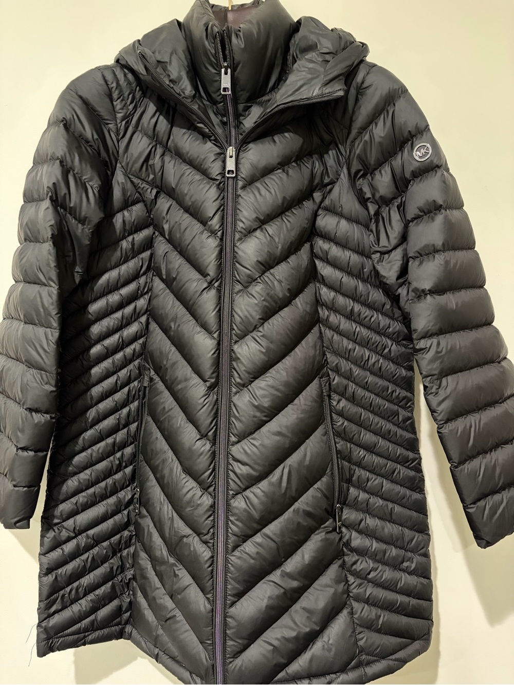 Michael Kors Packable Down Fill Double Layer Coat Black with Hood Size 0X